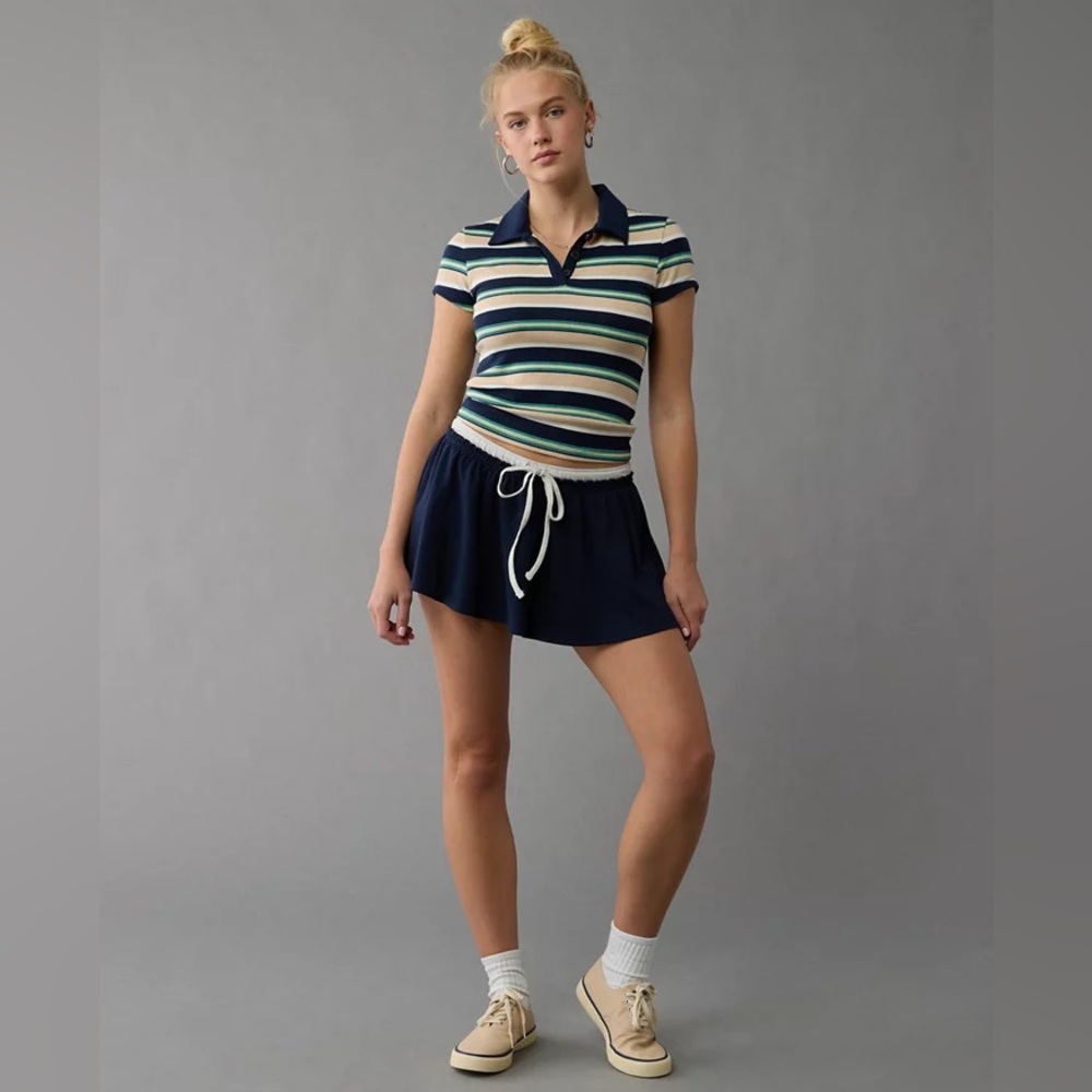 American Eagle High-Waisted Knit Mini Navy Blue Skort XL